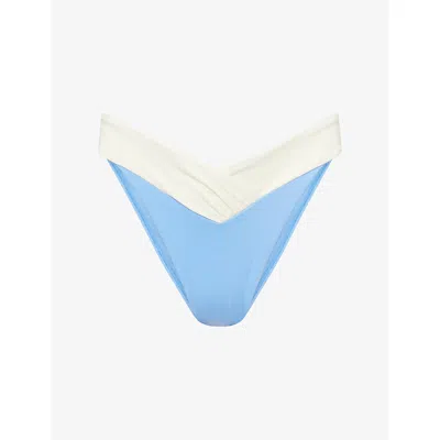 Monday Womens Azure/ivory Marseille Cross-waistband Bikini Bottoms In Blue