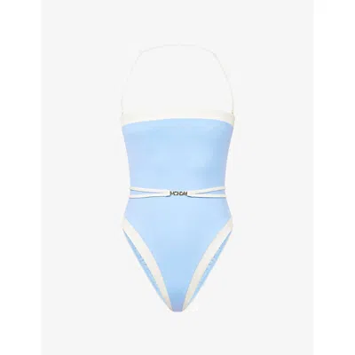 Monday Womens Azure/ivory Miami Belted Swimsuit In Blue