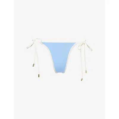 Monday Womens Azure/ivory Palma Thong Bikini Bottoms In Blue