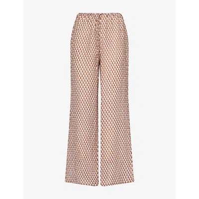Monday Womens Belize Geometric-print Linen Trousers Husk Geo Crinkle