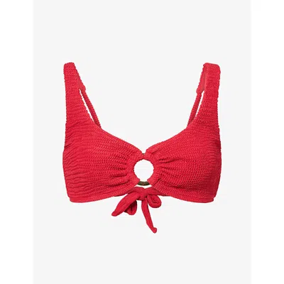 Monday Womens Cherry Crinkle Barbuda Ring Bikini Top In Red