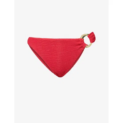Monday Womens Cherry Crinkle Bronte Gold-ring Crinkle Bikini Bottoms In Red