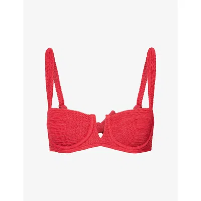 Monday Womens Cherry Crinkle Clovelly Crinkle Balconette Bikini Top In Red