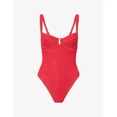 Monday Womens Cherry Crinkle Clovelly Wired-cup Crinkle Swimsuit In Red