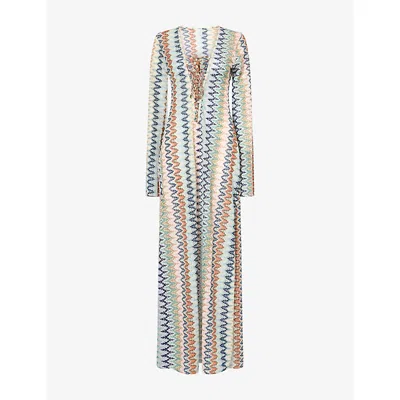 Monday Womens Corossol Plunge-neck Crochet-knit Maxi Dress Porto Cervo Multi