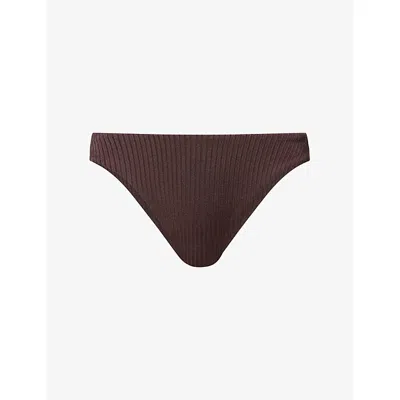 Monday Womens Espresso Wide Rib Seychelles Stretch-rib Bikini Bottoms In Burgundy