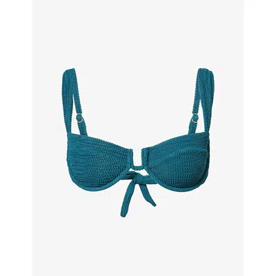 Monday Womens Evergreen Crinkle Cala Roja Underwired Bikini Top In Blue