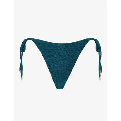 Monday Womens Evergreen Crinkle Palma Thong Bikini Bottoms In Blue