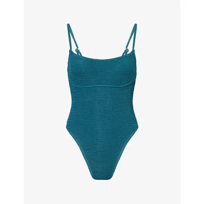 Monday Womens Evergreen Crinkle Sausalito Crinkle Spaghetti Strap Swimsuit In Blue