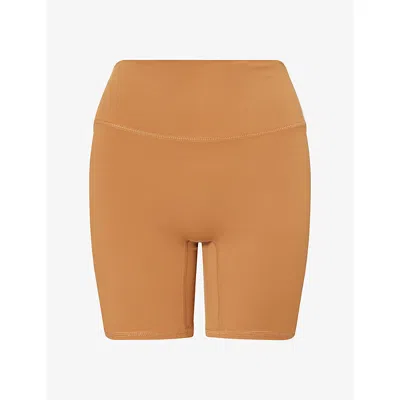 Monday Womens Griffith High-rise Stretch-jersey Shorts Caramel/ivory Jersey