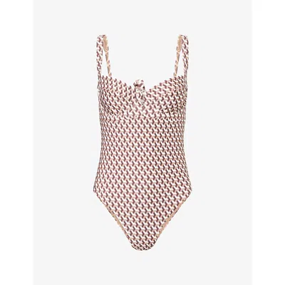 Monday Womens Husk Geo Clovelly Geometric-print Wired-cup Swimsuit In Brown