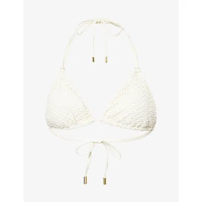 Monday Womens Ivory Crochet Hanalei Triangle Bikini Top In White