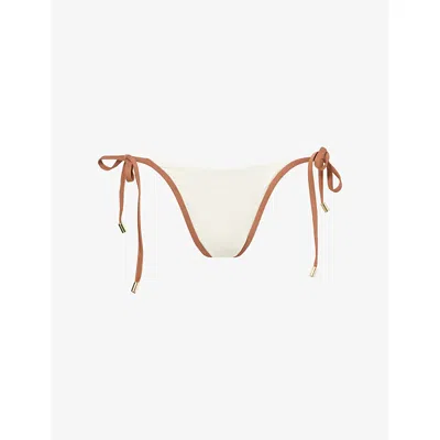 Monday Womens Ivory/caramel Palma Thong Bikini Bottoms In White