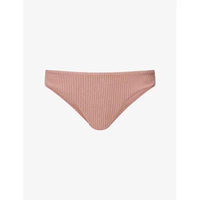Monday Womens Mauve Lurex Rib Seychelles Metallic Stretch-rib Bikini Bottoms In Pink