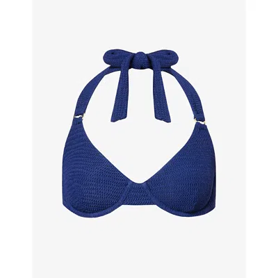 Monday Womens Midnight Crinkle Honolulu Ring-hardware Underwired Bikini Top