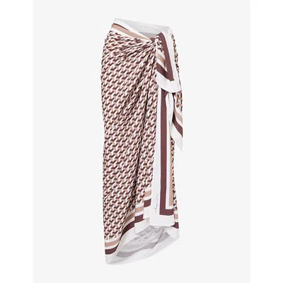 Monday Womens  Geometric-pattern Semi-sheer Woven Sarong In Husk Geo