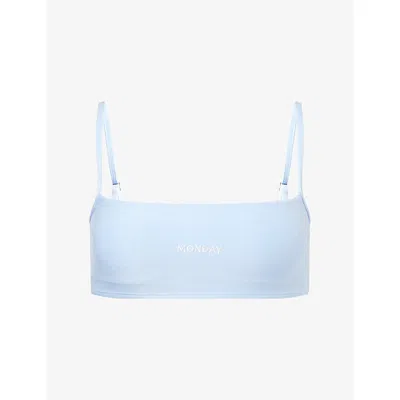 Monday Womens  Olympic Embroidered Stretch-jersey Sports Bra In Heather Sky