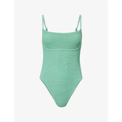 Monday Womens Pond Crinkle Sausalito Crinkle Spaghetti Strap Swimsuit In Green