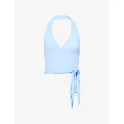 Monday Womens  Yosemite Halterneck Stretch-jersey Top In Sky Lightweight Rib