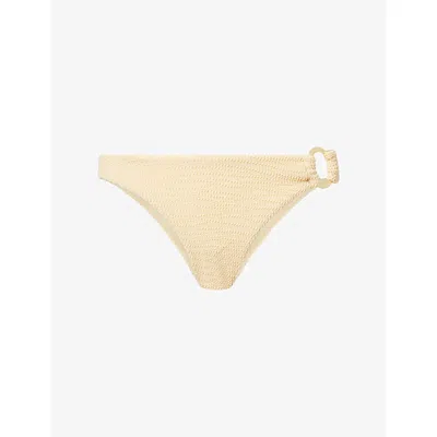 Monday Womens Raffia Crinkle Bronte Ring-embellished Bikini Bottoms In Neutral
