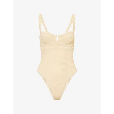 Monday Womens Raffia Crinkle Clovelly Sweetheart-neck Swimsuit In Neutral
