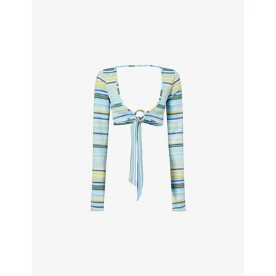 Monday Womens Sardinia Stripe Azure Montego Crop Top In Multi