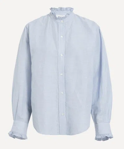 Mondo Corsini Women's Jo Blue-white Pinstripe Linen Weave Blouse