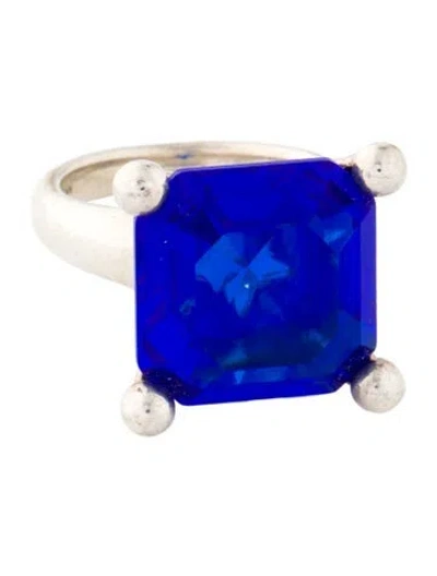 Pre-owned Mondo Mondo Glass Atomic Square Cocktail Ring In Blue