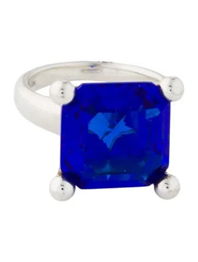 Pre-owned Mondo Mondo Glass Ozone Atomic Square Cocktail Ring In Blue