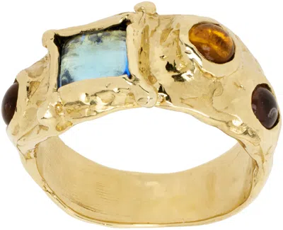 Mondo Mondo Gold Suede Ring In Light Blue