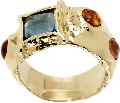 Mondo Mondo Gold Suede Ring In Light Blue