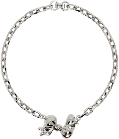 Mondo Mondo Silver Bow Choker In White Bronze