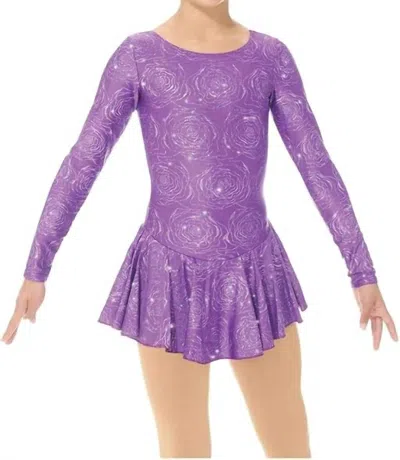 Mondor Kids' Shimmer Pattern Long Sleeve Skate Dress In Purple Peony In Multi