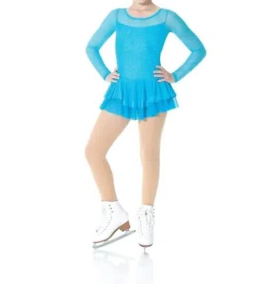 Mondor Kids' Sparkle Mesh Overlay Long Sleeve Skate Dress In Tropical Blue
