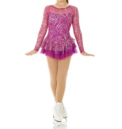 Mondor Kids' Zebra Sequin Mesh Long Sleeve Skate Dress In Hibiscus In Pink