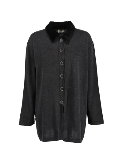 Pre-owned Mondrian Contrast-collar Button-up Cardigan In Black