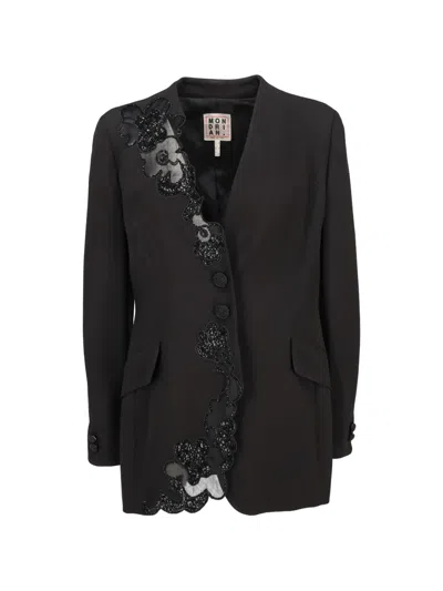 Pre-owned Mondrian Embellished Sequin Floral Tailoring Jacket In Black
