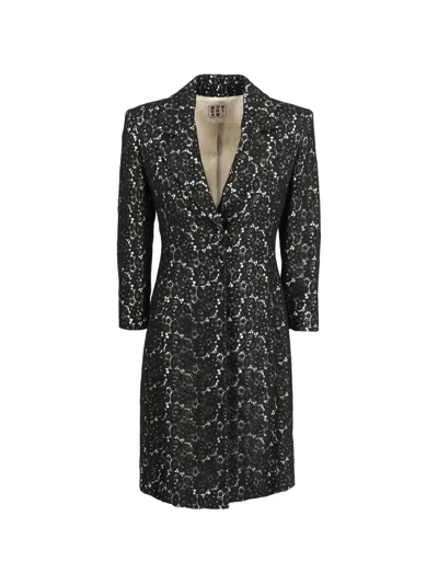 Pre-owned Mondrian Lace Floral Coat In Black