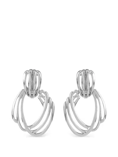 Pre-owned Monet 1970s Opnework Clip-on Earrings In Silver