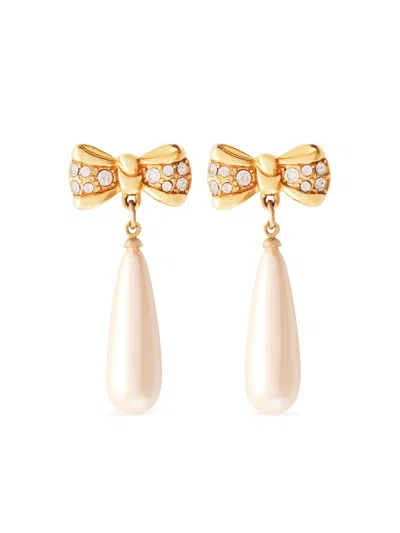 Pre-owned Monet 1980s Bow Earrings In 金色