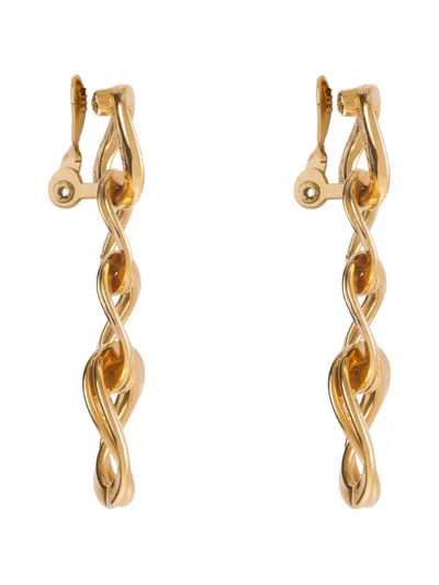 Pre-owned Monet 1980s Double-chain Clip-on Earrings In Gold