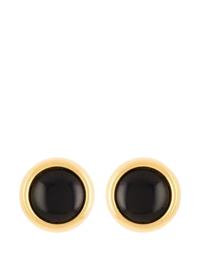 Pre-owned Monet 1980s Lucite Round Clip-on Earrings In Gold
