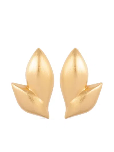Pre-owned Monet 1980s  Leaf-motif Earrings In 金色