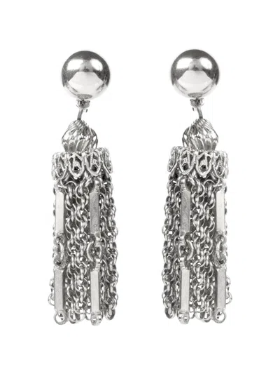 Pre-owned Monet 1980s Multi-link Tassel Clip-on Earrings In Silver