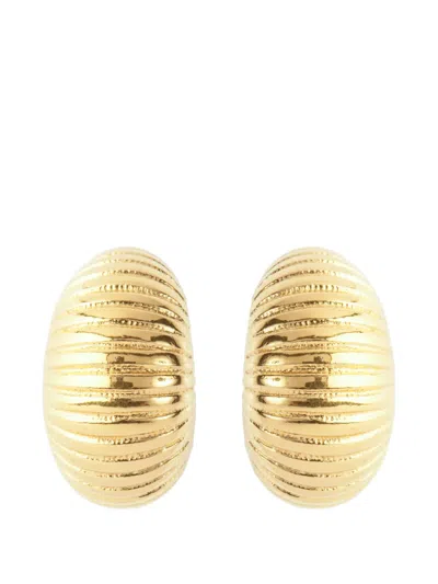Pre-owned Monet 1980s Textured Demi-hoop Earrings In Gold