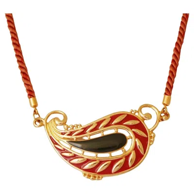 Pre-owned Monet Enameled Paisley Statement Necklace With Silk Cord By , 1980s In Multi