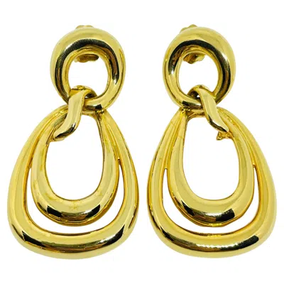 Pre-owned Monet Erwin Pearl P.e.p Vintage Gold Tone Door Knocker Designer Pierced Earrings In Multi