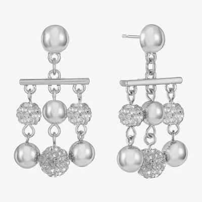 Monet Jewelry Beaded Womens Brown Glass Surgical Steel Round Hypoallergenic Chandelier Earrings In Silver