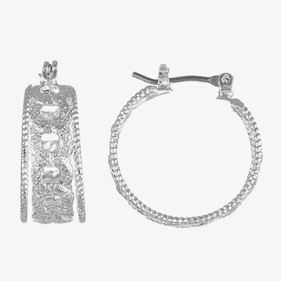 Monet Jewelry Chain Womens 23mm Hypoallergenic Hoop Earrings In Silver