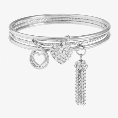 Monet Jewelry Charm Tassel Womens 3-pc. Glass Bracelet Set In Silver